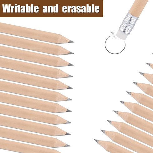 Mini Round HB Wood Pencils, 100 Pack, 4 Inch, for Kids, Preschoolers, Artists, Golf Pencils with Erasers