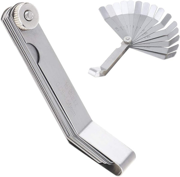 1 PCS Curved Steel Gapped Metric Filler Feeler Gauge Tool, 100A16, 0.05-1mm Thickness with 16pcs Blades for Woodworking