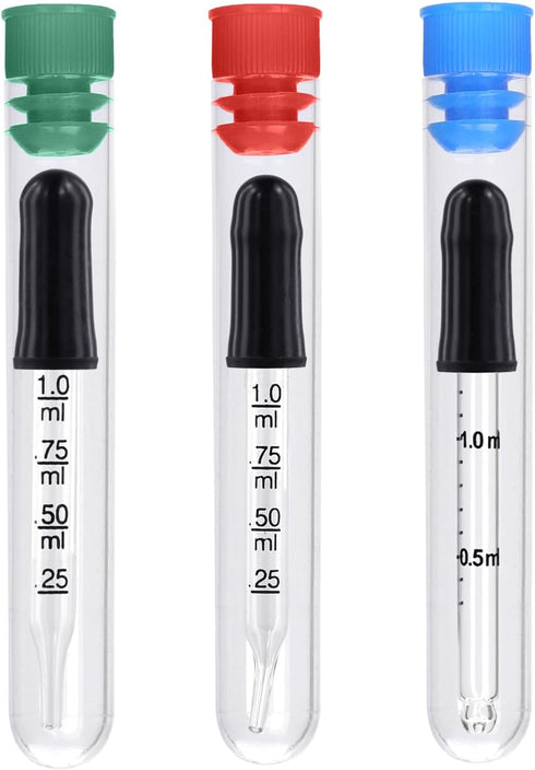 3pcs 1ml Eye Dropper, 3.03x0.28 Inch Liquid Pipettes, Glass Dropper with Bent, Ball & Straight Tip for Oil Laboratory