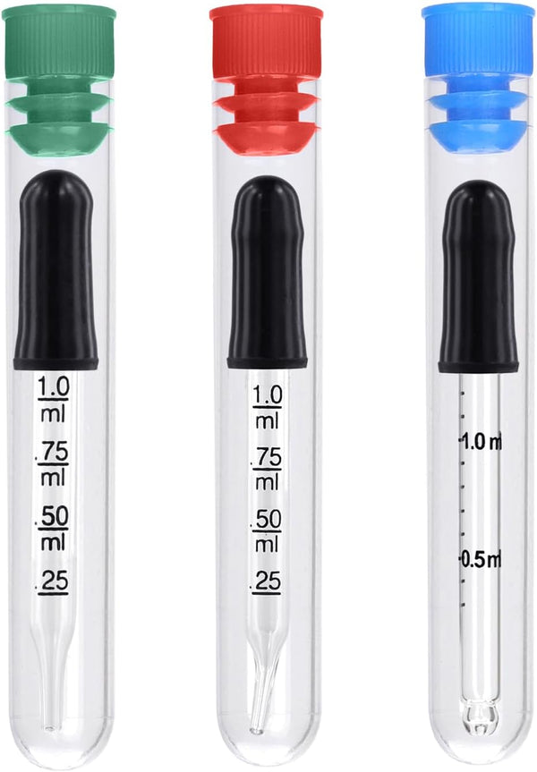 3pcs 1ml Eye Dropper, 3.03x0.28 Inch Liquid Pipettes, Glass Dropper with Bent, Ball & Straight Tip for Oil Laboratory