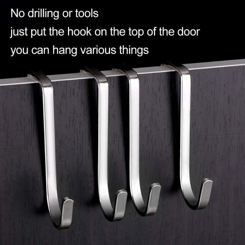 4 Pack Over Cabinet Drawer Double Hooks, Stainless Steel Narrow Door Hook for Kitchen, Bathroom, and Wardrobe Door