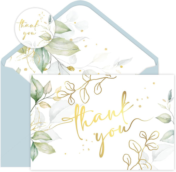 SMUAENSS 24 Pack Green Thank You Cards With Envelopes, Eucalyptus Leaves Thank You