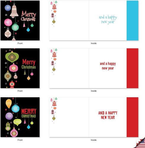 The Best Card Company 10 Boxed Holiday Cards for Christmas, Fun Assorted Notecard Set, Retro Groovy Greetings