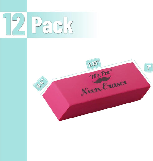 Mr. Pen Erasers, Pencil Eraser 12 Pack in Neon Colors, Back to School Supplies