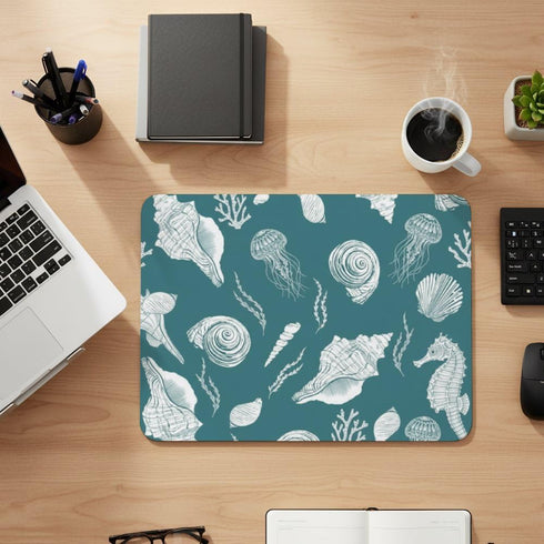 Generic 27. 6" X19. 7" Shell Conch Jellyfish Green Desk Mat Multifunctional Mouse Pad, Waterproof Office Decor Dual