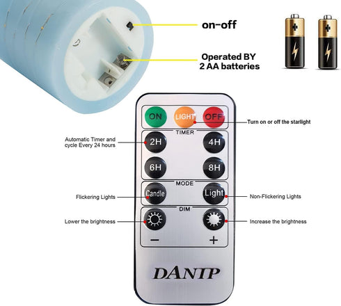 danip 3 11 24 Sky Blue LED Flameless Candle with Embedded Starlight String, LED Candles, Key Remote Control, Hour Timer