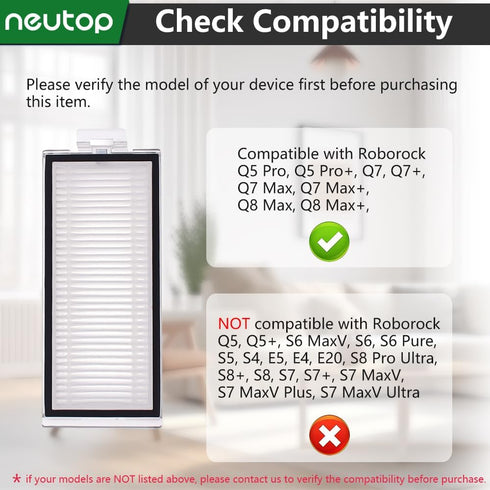 Neutop Replacement Filters Compatible with Roborock Q5 Pro, Q5 Pro+, Q7, Q7+, Q7 Max, Q7 Max+, Q8 Max, Q8 Max+, Robot Vacuum and Mops, 8-Pack.