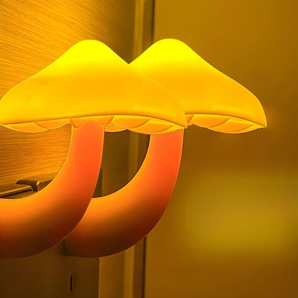ESUPPORT 2 Pack Mushroom-Shaped Energy Saving Sensor LED Night Light with Plug Yellow(Average