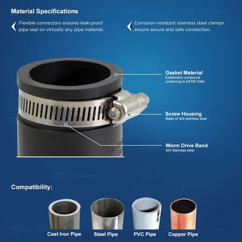 Supply Giant 6I57 Flexible PVC Reducing Coupling with Stainless Steel Clamps, 4.5" x 2.4" Inner Diameter