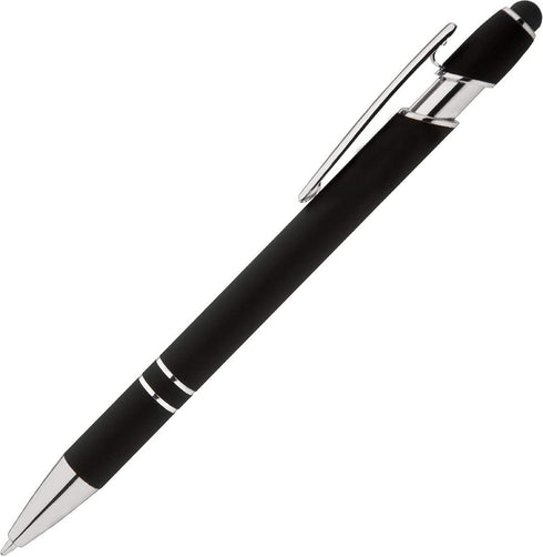 Rainbow Rubberized Soft Touch Ballpoint Pen with Stylus Tip - Premium Metal Pen, Black Ink, Box of 7 (Assortment)