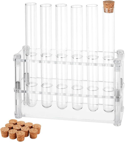 OLYCRAFT 12 Pcs Glass Test Tubes with Rack, Clear Test Tubes with Acrylic Holder