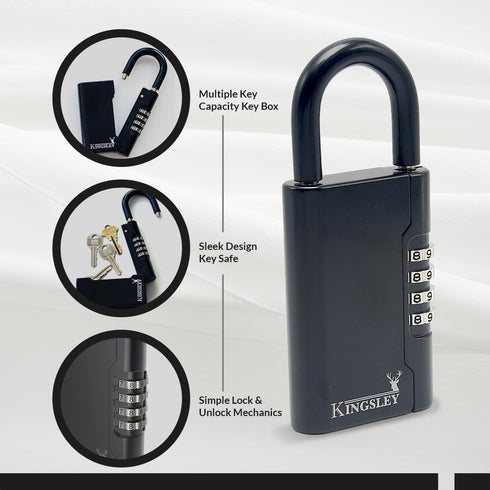 Kingsley Guard-a-Key Black Realtor's Lockbox | Portable Resettable Hanging Key Safe Combination Lock Box for House