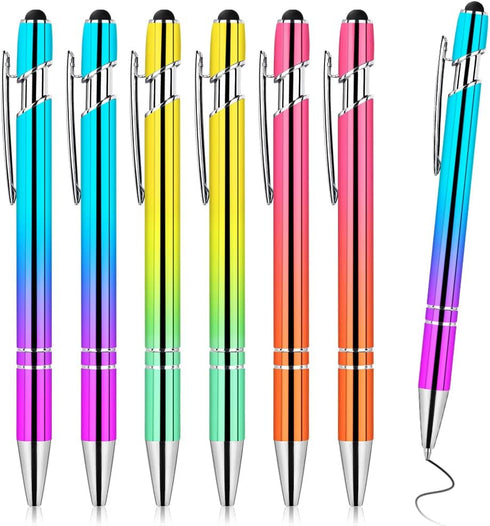 AUAUY 6PCS Ballpoint Pens, 2 in 1 Stylish Metal Stylus Pen with 12 Refills, Black Ink Medium Point