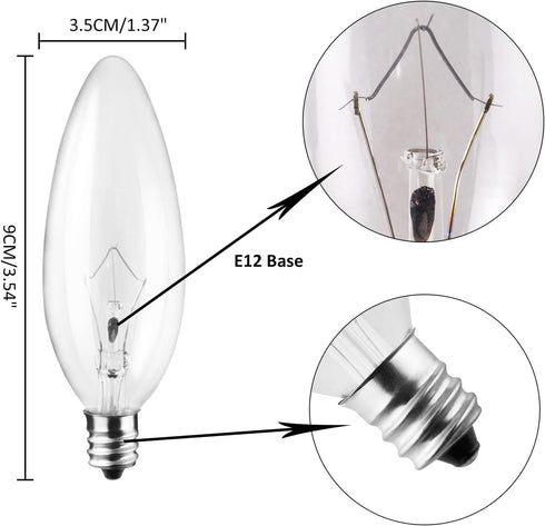 12-Pack 60 Bulbs, Bulb 2500K, 500 Dimmable, E12 B10 Bulbs (60 Watt Chandelier Light Incandescent Candle Light - Warm