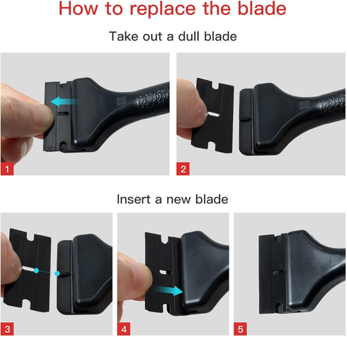 2 100 NEWISHTOOL Pcs Long Handle Plastic Razor Blade Scraper With PCS Spare Replacement Blades, Sticker Remover Glue