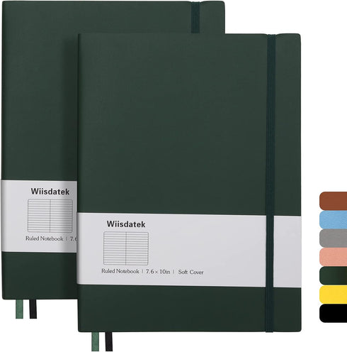 B5 College Ruled Notebooks, 2 Pack, 376 Numbered Pages, 100gsm Thick Lined Paper, Soft PU Leather Cover
