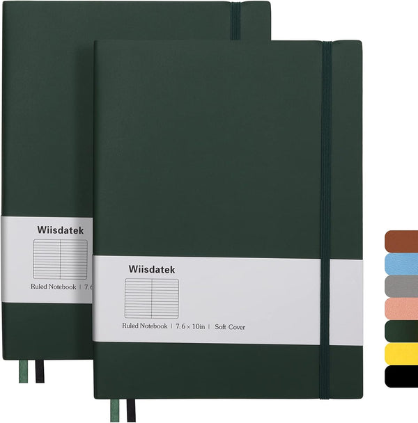 B5 College Ruled Notebooks, 2 Pack, 376 Numbered Pages, 100gsm Thick Lined Paper, Soft PU Leather Cover