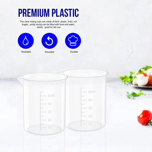 1.7 Oz Transparent Lab Measuring Cup, 50ml Plastic Beaker Cups, 12 Pcs for Science Experiments