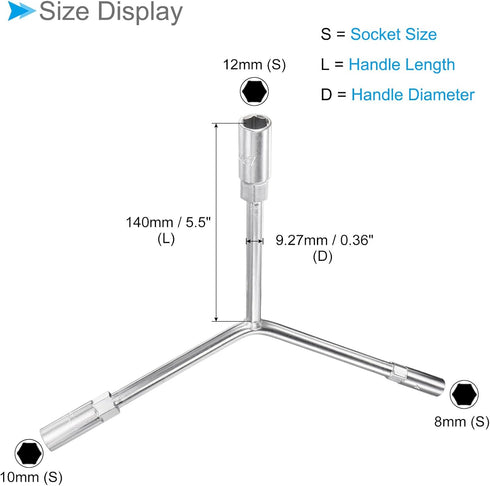 Y-Shaped 3 Way Socket Wrench, 8mm 10mm 12mm, 5.5-inch Length CR-V Hex Spanner Tool