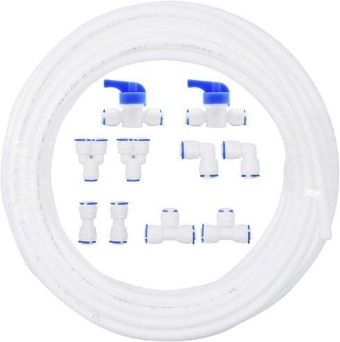 1/4" OD Quick Connect Push in Water Tube Fitting, 10pcs + 1/4 inch RO Water White Tubing, 10M (32FT)