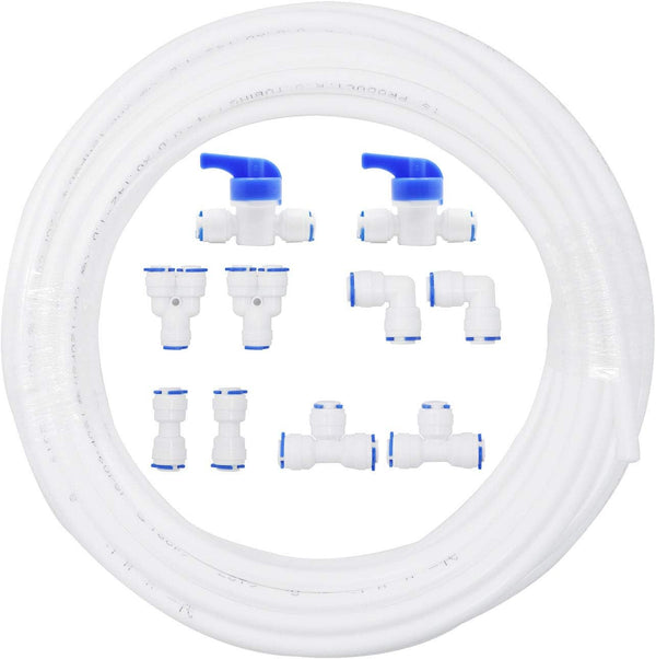 1/4" OD Quick Connect Push in Water Tube Fitting, 10pcs + 1/4 inch RO Water White Tubing, 10M (32FT)