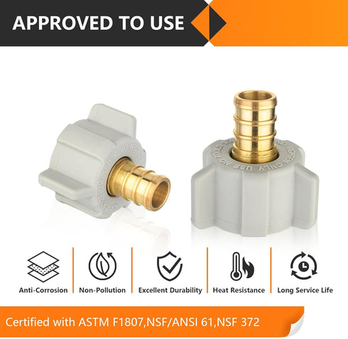 20-Pack PEX Fittings, 1/2" PEX x 1/2" Female NPT Swivel Adapter, Brass Crimp Fitting for PEX Pipes, ASTM F1807