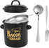 Generic Bacon Grease Saver with Strainer & Lid Rustic Farmhouse Fat Container, Includes Spatula and Spoon, Large