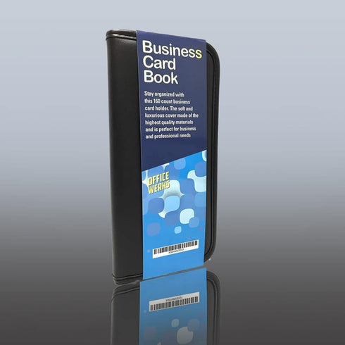 Office Werks Professional Business Card Book Holder Organizer, Black PU Leather Cover, Holds 160 Cards, Gift Card