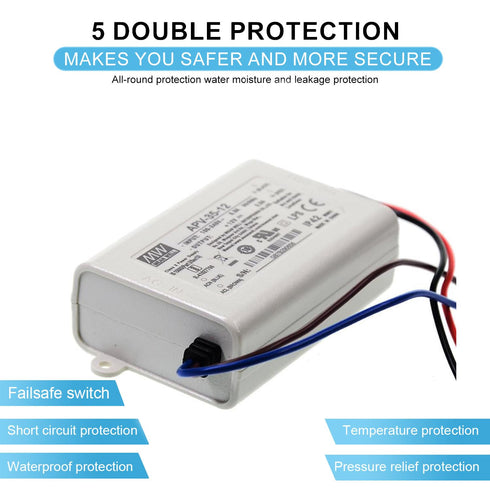 DineDeck APV-35-12 36W 12V 3A Single Output Switching Power Supply - Universal AC Input, Short Circuit Protection
