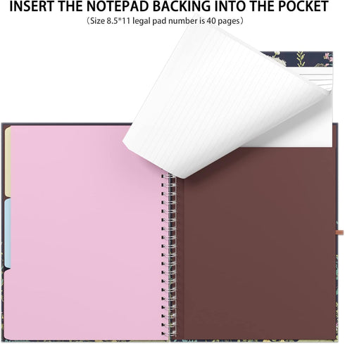Rimilak Spiral Clipboard Folio, Refillable Lined Notepad, 14.5 x 9.8 Inch, Hardcover Clipboards with 5 Pockets, Daisy