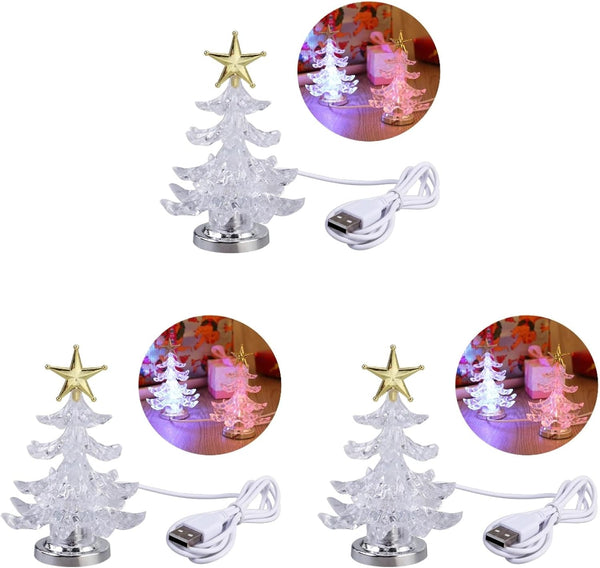 Angoily Tabletop Christmas Tree, 3Pcs Acrylic 7-Color LED Night Lights USB Operated