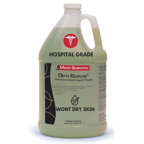 Micro-Scientific OS04-128 Opti-Scrub Antimicrobial Liquid Soap, Broad Spectrum, Non-Drying, 1 Gallon