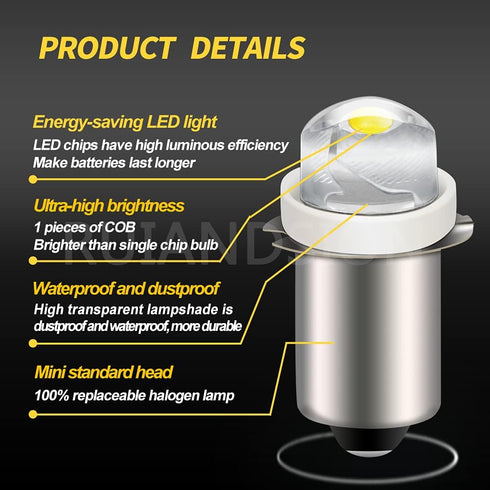 Ruiandsion 2pcs P13.5S LED Bulb 3-18V COB 0.5W 3V 4.5V 6V 9V 18V Upgrade for Flashlight Torch Work Lights,White by Ruiandsion