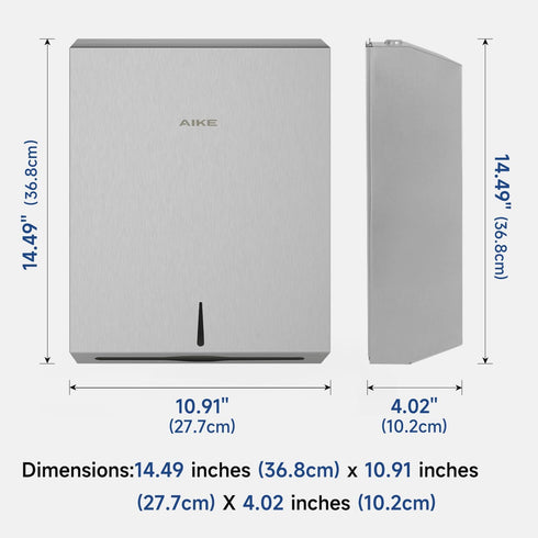 400 Commercial AK5181 10.6"x3.9" AIKE Sheets Stainless Steel Multifold Wall Mount Paper Towel Dispenser, with Lock