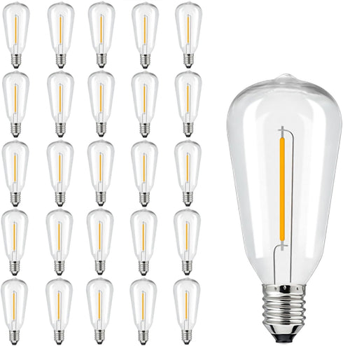 25 Pack Dimmable Edison Light Bulb Warm White 0.6 Watt G40/E12 Screw Base, ST38 LED Shatterproof Bulbs for