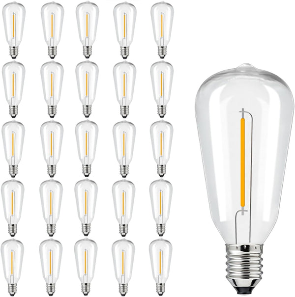 25 Pack Dimmable Edison Light Bulb Warm White 0.6 Watt G40/E12 Screw Base, ST38 LED Shatterproof Bulbs for