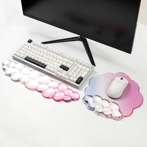 Set Gel Wrist Rest and Cloud Mouse Pad Support for Keyboard and Mouse - Ergonomic Pink Keyboard Wrist Pad for Typing