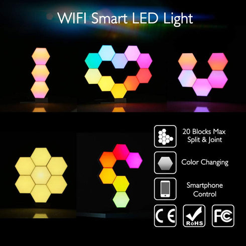 Yescom APP Control Smart LED Light Panels Hexagon Expansion Kit, 16 Million Colors Touch Lamp for Gaming Room