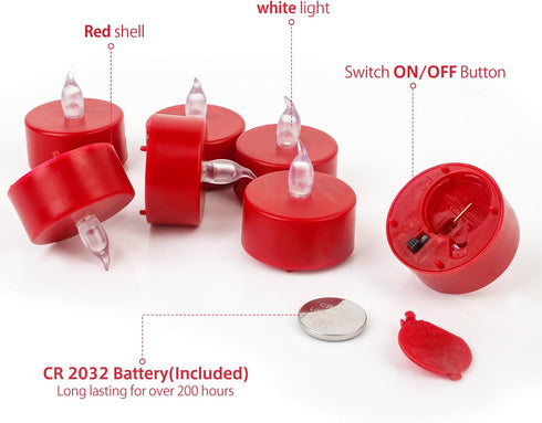 24Pack Flameless LED Tea Lights, Flickering Red Battery-Powered Tealight Candles for Party Wedding Home Decor