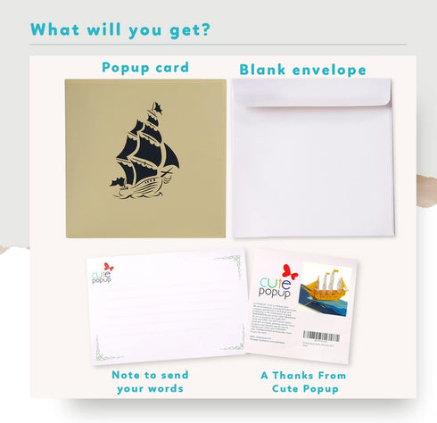 CUTE POPUP Shining Glory Boat Pop Up Card - Premium Handcrafted 3D Nautical Greeting Card for Sailors