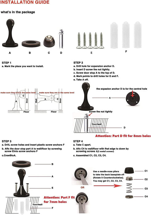 KOLAKO Magnetic Door Stopper, Heavy Duty Floor Door Stoppers Wall Protector, Brushed Bronze Stainless Steel Magnet Door