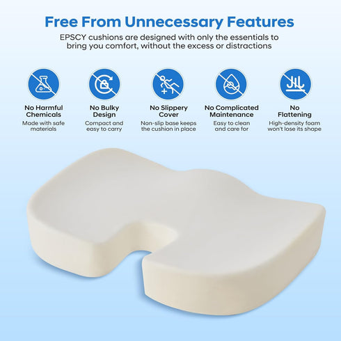 Tailbone EPSCY Memory Foam U-Shaped Cushion for Coccyx, Hemorrhoid, Sciatica & Pain Relief - Pressure Reducing Seat