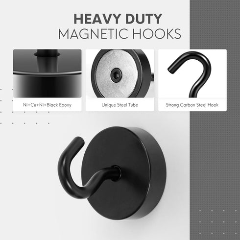 Neosmuk Black Magnetic Hooks, 80lb Heavy Duty Earth Magnets with Hook for Refrigerator, Extra Strong for Hanging