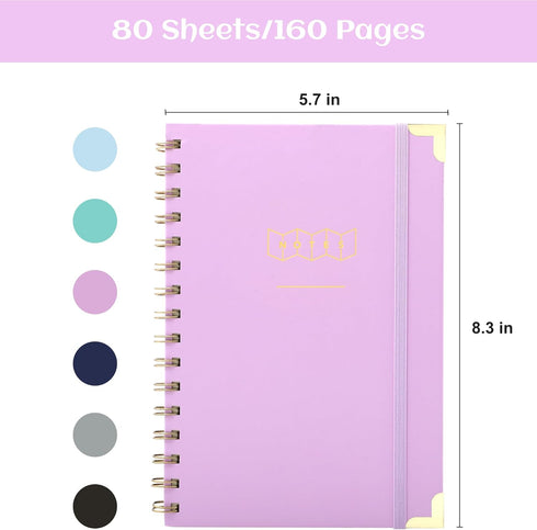 Hardcover Spiral Notebook College Ruled Notebook Journal A5 Small Spiral Notebook 5x7 160 Pages Spiral Notebooks for Work Aesthetic Note Taking Notebook for Women Men School Supplies, Purple