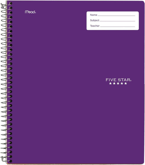 Five Star Interactive Notetaking Spiral Notebooks - 3 Pack, 1 Subject, College Ruled, 11" x 8-1/2", 100 Sheets, Black,