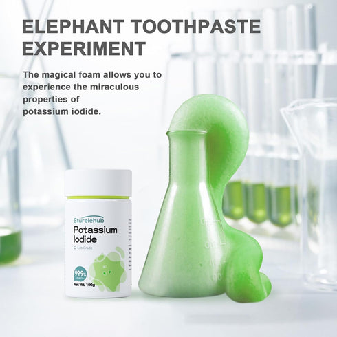 Potassium Iodide, 99.9% Purity, Powder/Crystals, 100g Lab Grade, for Elephant Toothpaste