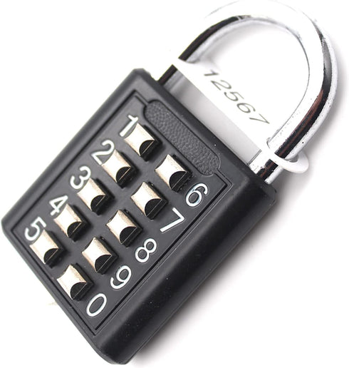 ZENG 10-Button Combination Padlock - Pre-Set 5-Digit Unchangeable Code for Gym Lockers and Toolboxes (Black)