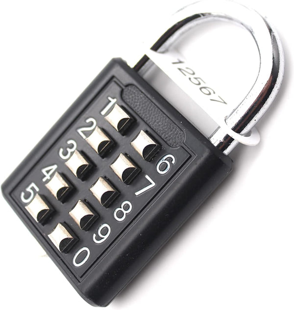 ZENG 10-Button Combination Padlock - Pre-Set 5-Digit Unchangeable Code for Gym Lockers and Toolboxes (Black)