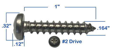 #8 x 1 Stainless Steel Pan Head Sheet Metal Screws - Full Thread, Phillips Drive, 100 Pieces by Marine Bolt Supply