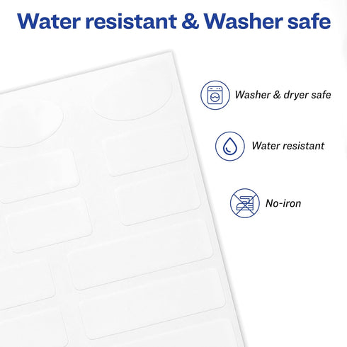 Avery No-Iron Fabric Labels, 1/2" x 1-3/4", Washer & Dryer-Safe, White, 54 Labels Per Pack, 2-Pack